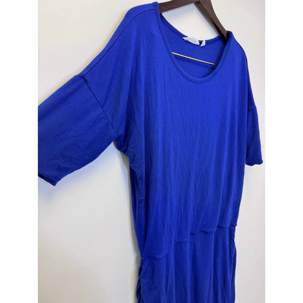 Athleta Royal‎ Blue Ruched Midi Dress Modal Wool Blend 243065 Womens Large